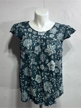 Sonoma Women's Teal Floral Print Flutter Sleeve Top XL